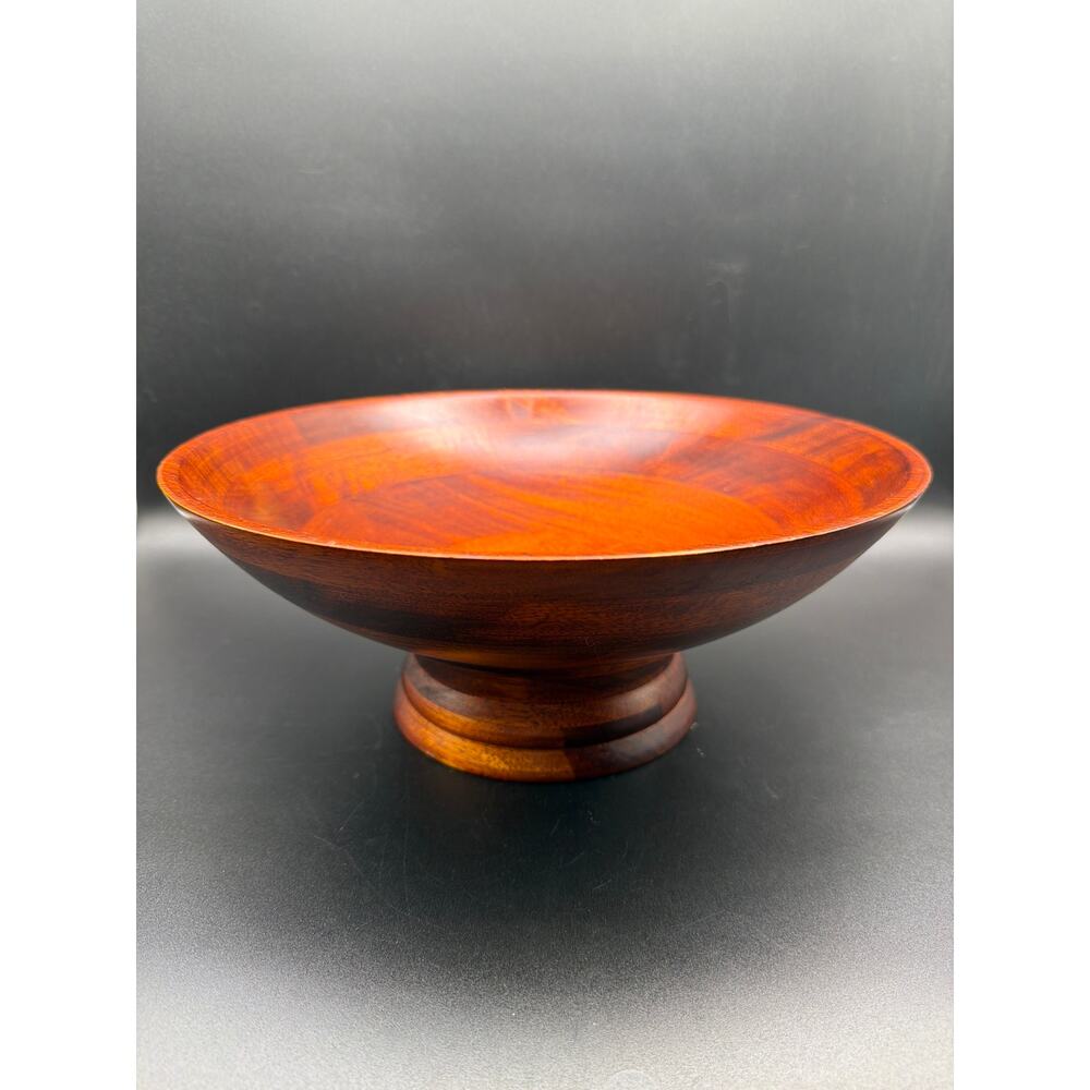 Vintage Tutto Casa Taiwan Wooden Pedestal Bowl Mid Century Modern 12 Inch